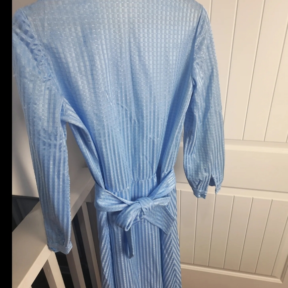 True Vintage 50s 60s Baby Blue Ribbon Dress Collared Swing Womens 10* Button - Picture 4 of 9